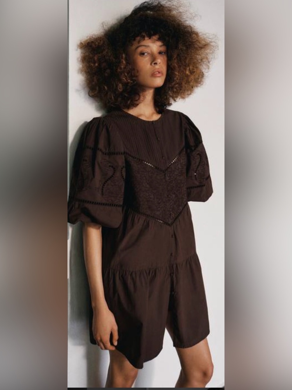 Women’s Puff-Sleeve Brown Romper